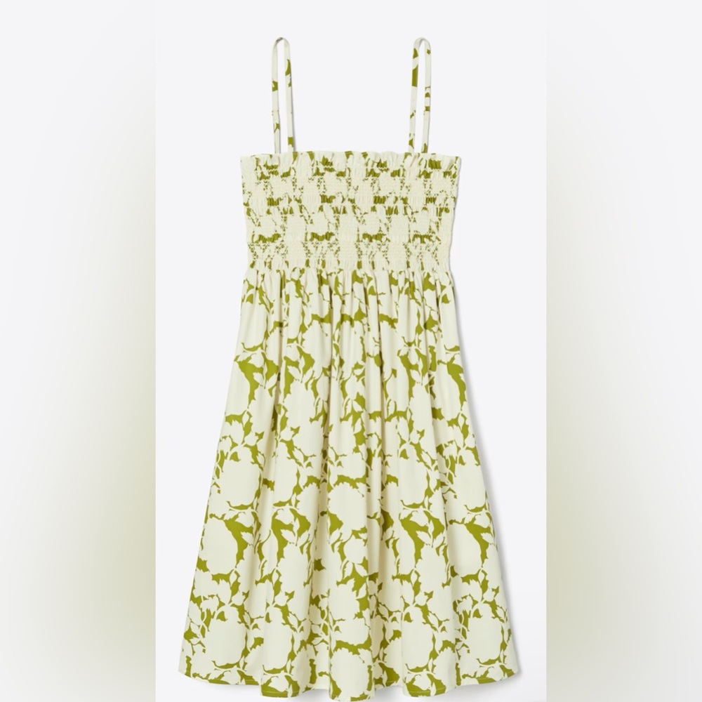 Tory Burch Smocked Printed Cotton Mini Dress